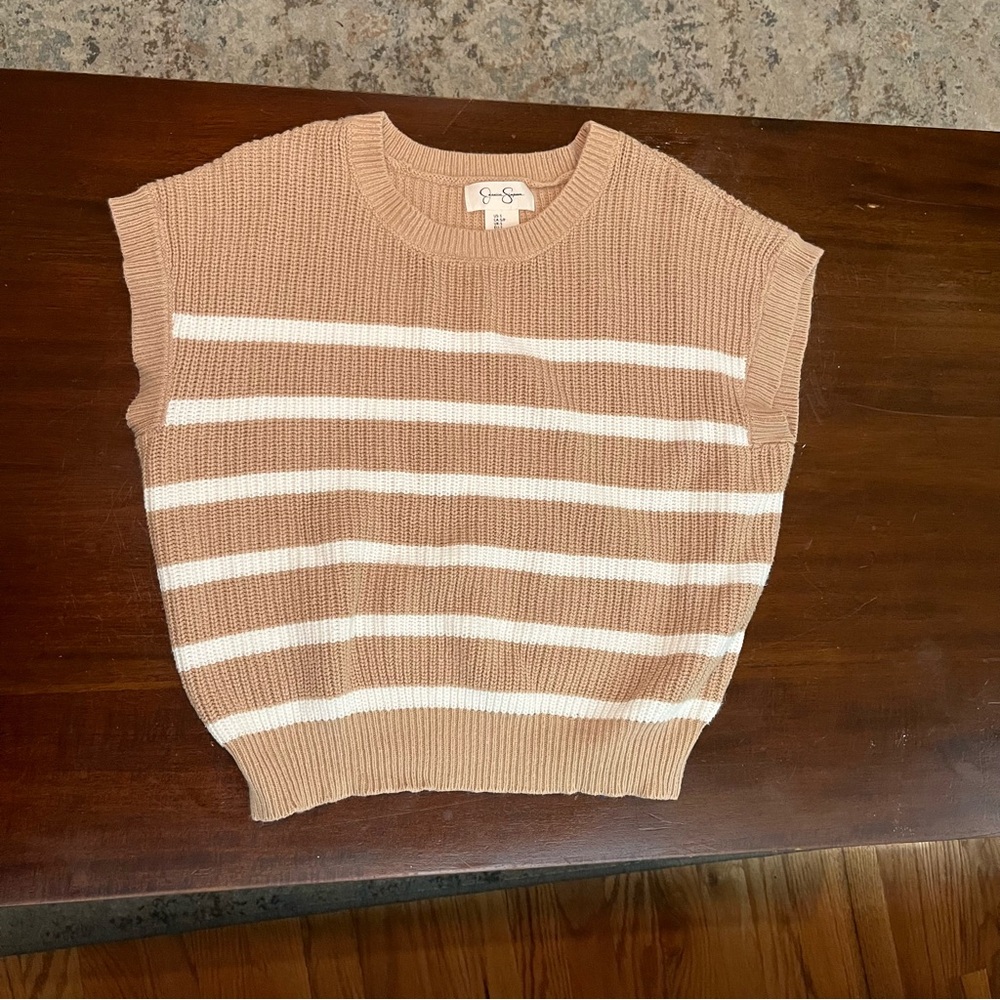 Beige and White Nautical Knit Sweater